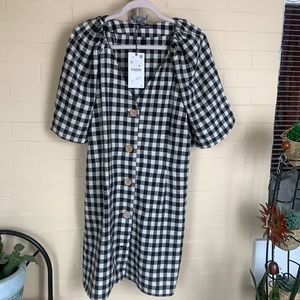 Zara black and white linen dress